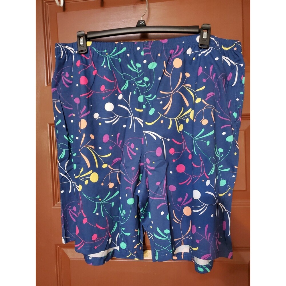 Easy Essentials Blue And Multi-Color Cotton Shorts With Pockets Size 2X